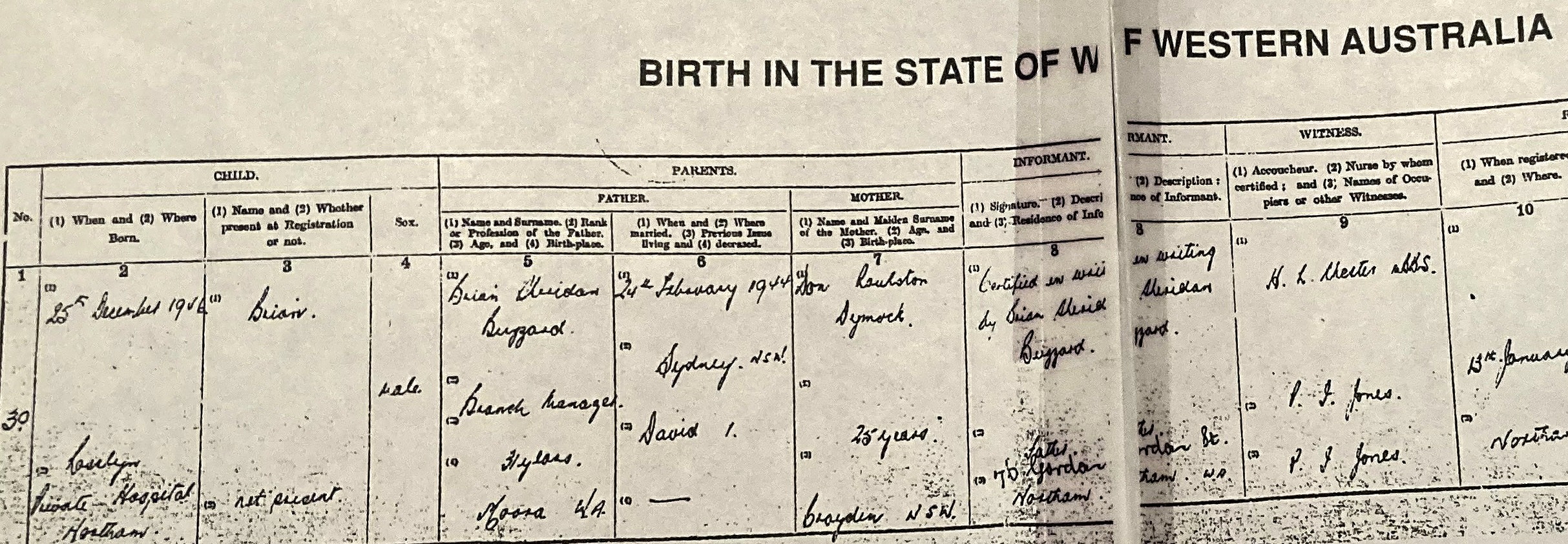 Brian Jnr’s Birth Certificate
